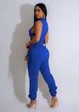 Solid Color Zipper Button Up Sleeveless Jumpsuit With 4 Pockets