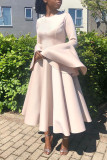 Autumn/winter Solid Color Bell Sleeves Big Swing Dress