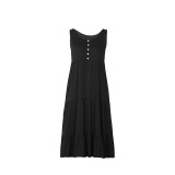 Black 2023 Summer Casual V Neck Sleeveless Loose Elegant Mid Dress