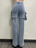 Unique Streetwear Sexy Pants Blue Sky Hollow Out Hole Denim Jeans