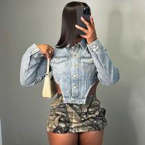 (Available on 11th) Irregular Short Denim Jackets Tops