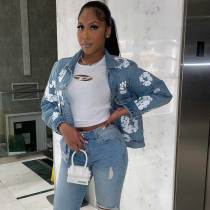 Casual Printed Denim Single-breasted Lapel Jackets