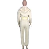 Solid Color Stitching Threaded Hooded Zipper Jacket & Trousers with Pockets