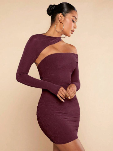 Sexy Twist Front Cut Out Split Cuff Ruched Bodycon Dresses
