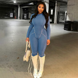 Casual Sport Long Sleeve Tight Jumpsuit