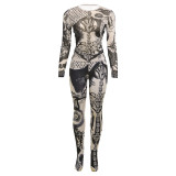 Sexy Mesh See Through Printed High Waist Casual Trousers Sets