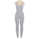 Women's Knitted Ribbed Spaghetti Strap Unitard Jumpsuit