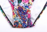 Summer Beach Single Shoulder Print Surf Plus Size Swimwear Bikini Set