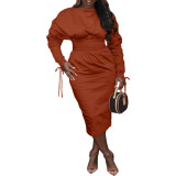 Chic Drawstring Sleeve Ruched Dress