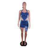 Two-way Wear Velez Caged Denim Skirt Set