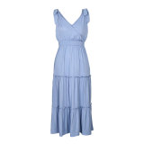 Women's Holiday Dresses Sleeveless Patchwork Lace Up Swing Maxi Summer Dress
