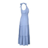 Women's Holiday Dresses Sleeveless Patchwork Lace Up Swing Maxi Summer Dress