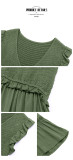 Casual V Neck Flutter Sleeve Bohemian Ruffle Smocked A Line Swing Mini Dress