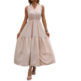 Women's Dresses 2024 Summer Fitting Frock Sleeveless V Neck Dress