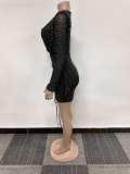 Black Hot Drill Ruched Mini Dress