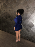 2024 Solid Sequins O-neck Long Sleeve Sexy Celebrity Party Mini Dress