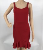 Fashion Solid Color Straps Ruffle Bodycon Dress