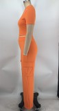 Solid Color Short Sleeve Cropped Tops & Wide Leg Pants Set