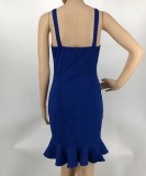 Fashion Solid Color Straps Ruffle Bodycon Dress