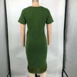 Felyn 2023 Solid Tassel O-neck Short Sleeve Elegant Mini Dress