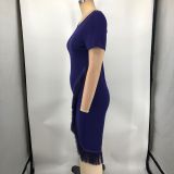 Felyn 2023 Solid Tassel O-neck Short Sleeve Elegant Mini Dress