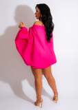 Stylish Solid Off-Shoulder Long Sleeve Mini Dress with a Flattering Lantern Skirt