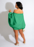 Stylish Solid Off-Shoulder Long Sleeve Mini Dress with a Flattering Lantern Skirt