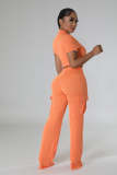 Solid Color Short Sleeve Cropped Tops & Wide Leg Pants Set