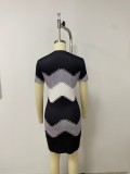 Chevron Pattern Colorblock Striped Printed Dress