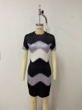 Chevron Pattern Colorblock Striped Printed Dress