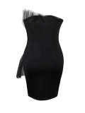 Solid Mesh Splicing Sequin Embellished Waist Bodycon Dress