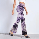 Printed Elastic Yoga Bell-bottom Pants Wide-leg Trousers for Outfits Sports