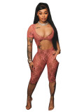 Sexy Solid Hollowed Out See-Through Backless O Neck Skinny Rompers