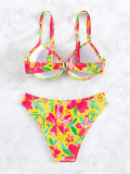 Straps Floral Print Padded Bikini Swimsuit