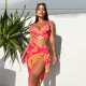 3 Pieces Baroque Print Push Up Bikini Swimsuit With Beach Skirt