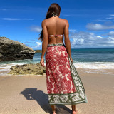 Sexy Bikini Set High Waist Printed Push Up Beach Swimwear Gauze Cover 3 Piece