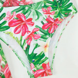 Tropical Print Push Up Bikini Swimsuit With Kimono