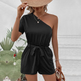 Casual One Shoulder Solid Color Short Rompers