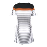 Striped Color Block Round Neck Long Sleeve T-shirt Dresses