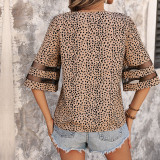 Mid-sleeve Gauze Patchwork Leopard Print Shirt