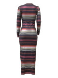 Casual Pit Striped Print Round Neck Long Dress
