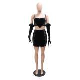 (Available Early March) Hot Diamond Straps Cropped Top A-line Short Skirt with Gloves