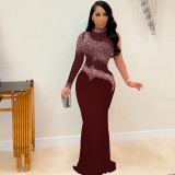 Plus Size Hot Drilling Mesh Long Gowns Formal Party Wear Evening Dresses