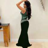 Plus Size Hot Drilling Mesh Long Gowns Formal Party Wear Evening Dresses