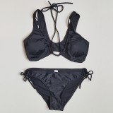 Sexy Straps Swimsuit Black Hollow Kikini Swimwear
