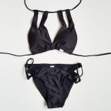 Black Sexy Tempting Hollow Lace-up Bikini Swimsuit