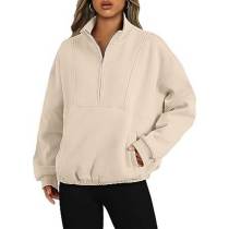 Women's Mock Neck Half Zip Long Sleeve Oversized Pullover Sweatshirt Top with Pockets