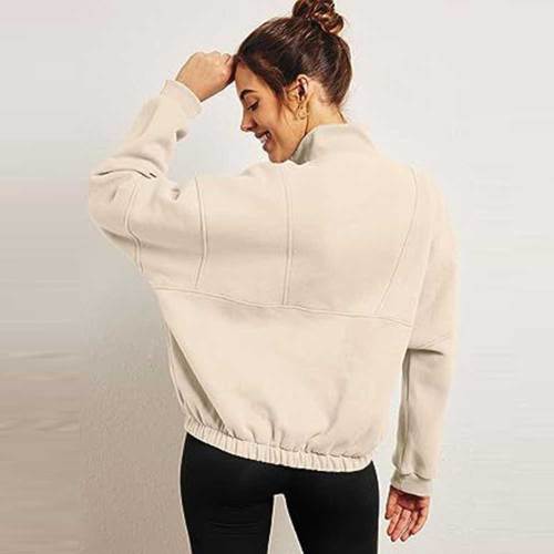Women's Mock Neck Half Zip Long Sleeve Oversized Pullover Sweatshirt Top with Pockets
