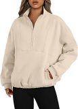 Women's Mock Neck Half Zip Long Sleeve Oversized Pullover Sweatshirt Top with Pockets