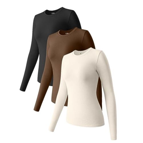 Solid Color Women Blouse Casual Round Neck Long Sleeve Tee